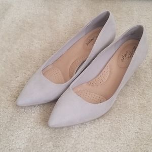 Gray suede heels